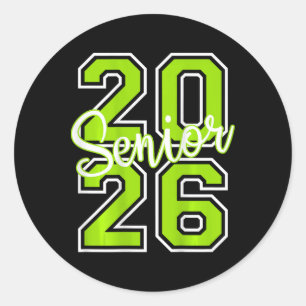 Senior 2026 Afstuderen Varsity Lime Groen Wit Op Ronde Sticker