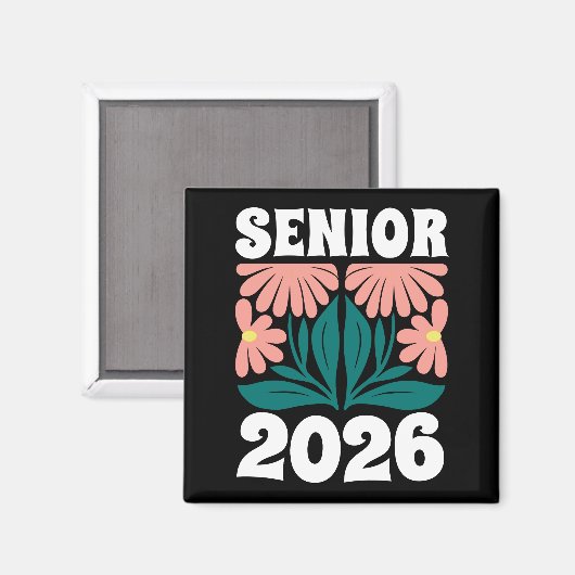 Senior 2026 Custom Retro Groovy Flowers Afstuderen Magneet (Voorkant / Achterkant)