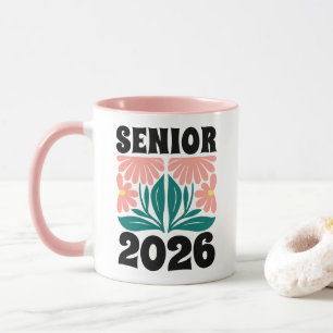 Senior 2026 Custom Retro Groovy Flowers Afstuderen Mok