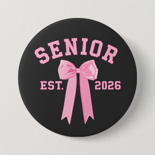 Senior 2026 Pink Bow Ronde Button 7,6 Cm (Voorkant)