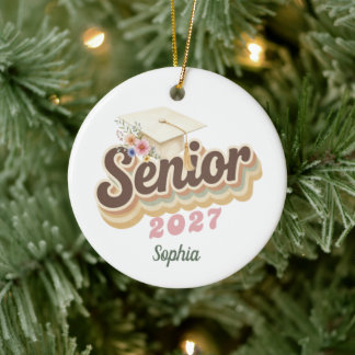 Senior 2027 Aardtinten Bloemrijke Afstudeerhoed Keramisch Ornament