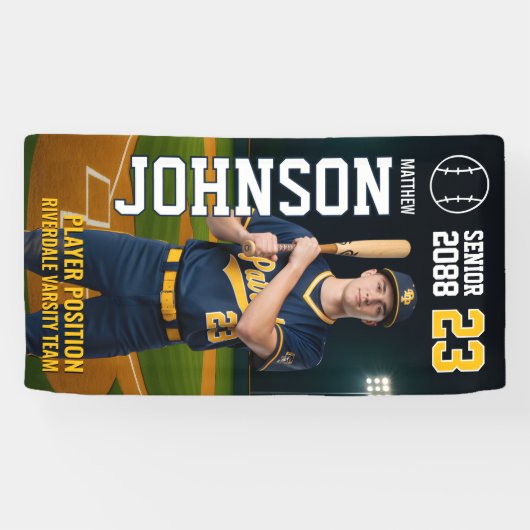 Senior Baseball Team Player Custom Portrait Photo Spandoek (Horizontaal)