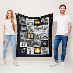 Senior Cheer Team Aangepaste Foto Zwart Goud Fleece Deken