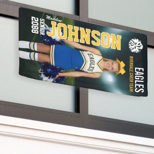 Senior Cheerleader Custom Cheer Team Photo Spandoek (Buitenkant Gebouw)
