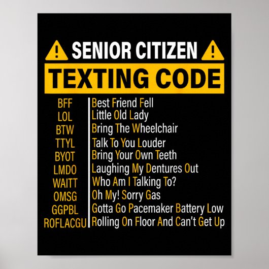 Senior Citizen Sms Code Cool Grappig Oude Mensen Poster (Voorkant)