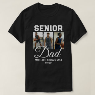 Senior Dad Basketbal Foto Collage Aangepaste Naam T-shirt