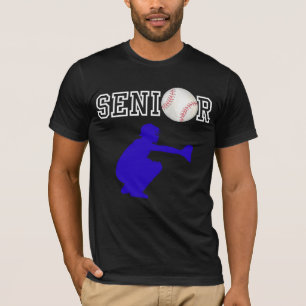 Senior honkbal Catcher speler met blauwe silhouet T-shirt