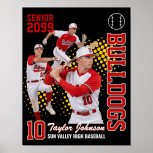 Senior honkbalspeler aangepaste fotocollage rood poster
