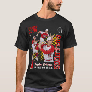 Senior Honkbalspeler Aangepaste Fotocollage Rood T-shirt