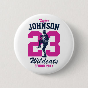 Senior honkbalteam school sport speler werper ronde button 5,7 cm