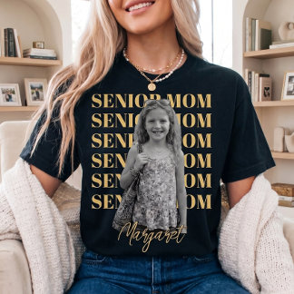 Senior Moeder Foto Gestapelde Typografie Aangepast T-shirt