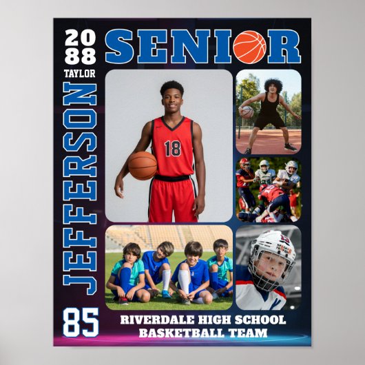 Senior Night Basketball Player Picture Collage Poster (Voorkant)
