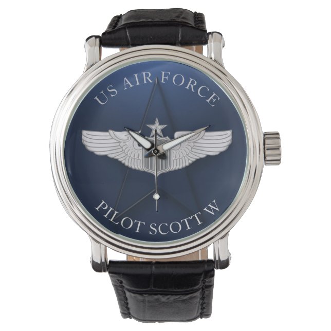 Senior Pilot Wings Gepersonaliseerd cadeau Horloge (Voorkant)