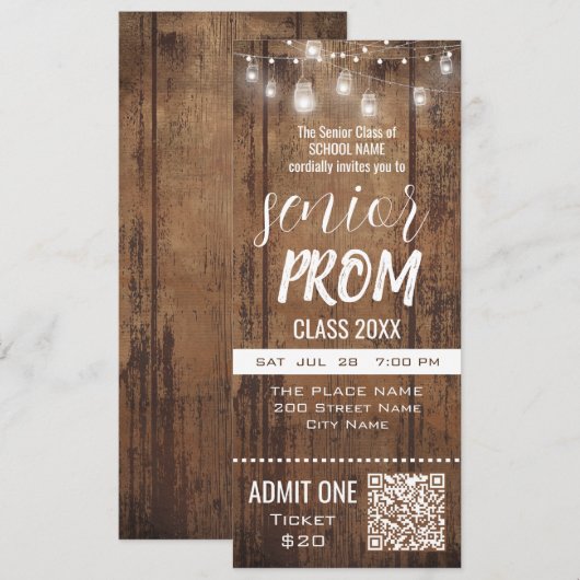 Senior Prom Rustic Ticket Party Invitation Kaart (Voorkant / Achterkant)