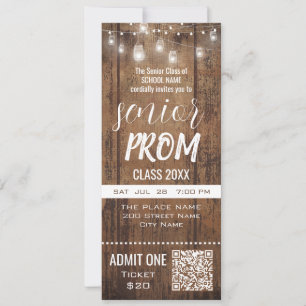Senior Prom Rustic Ticket Party Invitation Kaart