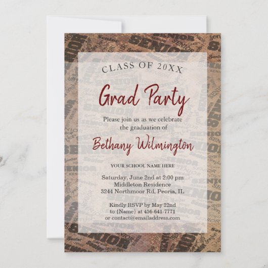 Senior Rustic Photo Afstuderen Kaart (Achterkant)