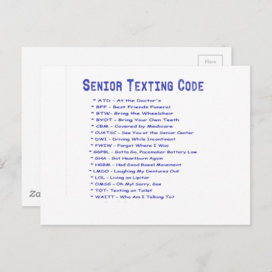 Senior Texting Code Briefkaart (Voorkant / Achterkant)