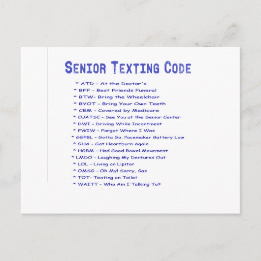 Senior Texting Code Briefkaart (Voorkant)