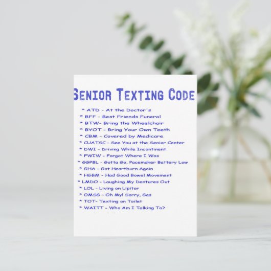 Senior Texting Code Briefkaart (Staand voorkant)