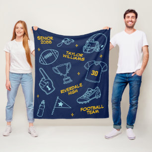 Senior Voetbal Doodle Tekening Aangepaste Kleur Fleece Deken