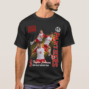 Senior Voetbalspeler Aangepaste Foto Collage Rood T-shirt