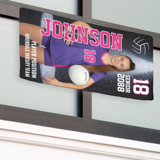 Senior Volleyball Girls Player Custom Sports Photo Spandoek (Buitenkant Gebouw)