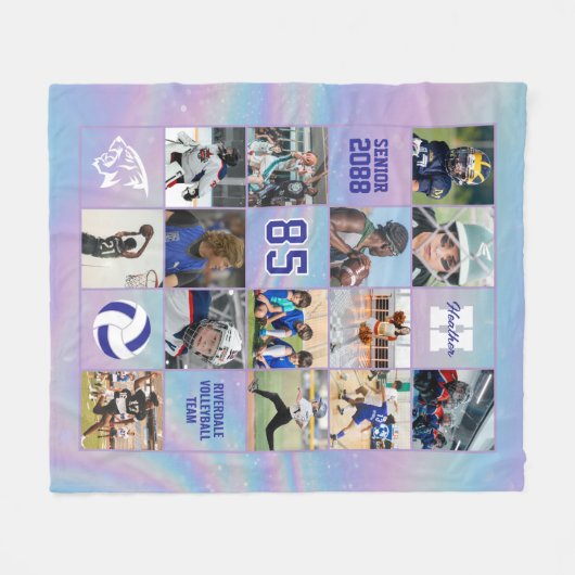 Senior Volleyball Team Custom Photo Iridescent Fleece Deken (Voorkant (Horizontaal))