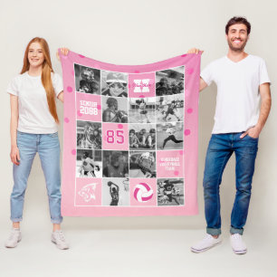Senior Volleybalteam Aangepaste Foto Roze Confetti Fleece Deken