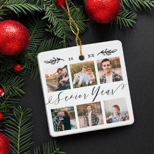 Senior Year Elegant Script 6 Photo Grid Collage Keramisch Ornament