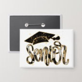 Senior zwart en goud penseelstreek pin button (Voorkant / Achterkant)