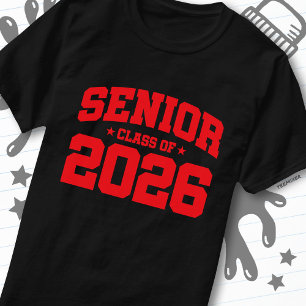 Seniorklas van 2026 Opvallende Rode Afstudeerquote T-shirt