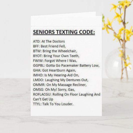 Seniors Texting Code Kaart (Gele Bloem)