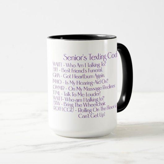 "Senior's Texting Codes" Aangepaste koffie / thee Mok (Voorkant rechts)