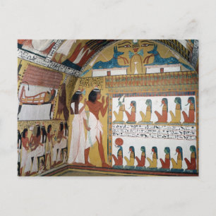 Sennedjem en zijn vrouw tegenover een naos briefkaart