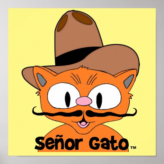 Senor Gato Cartoon Mustache Cat Cowboy Poster (Voorkant)