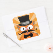 Señor Gato Cartoon Mustache Cat met Bow Stropdas Vierkante Sticker (Envelop)
