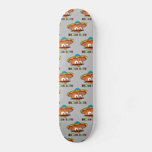Señor Gato Cartoon Mustache cat met Fiesta Pet Skateboard (Voorkant)