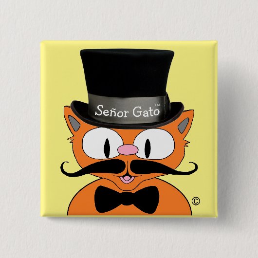 Señor Gato™ Cartoon Mustache Cat Vierkante Button 5,1 Cm (Voorkant)