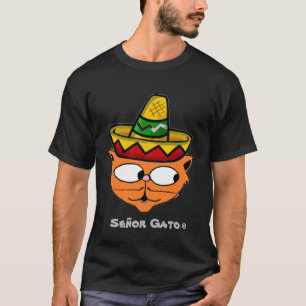 Señor Gato Cartoon Thin Mustache Fiesta Cat T-shirt