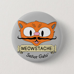 Señor Gato MEOWSTACHE Cartoon Mustache Cat Ronde Button 5,7 Cm
