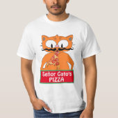 Señor Gato's Cartoon Pizza Mustache Cat Funny T-shirt (Voorkant)