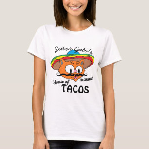 Señor Gato's House of Tacos Mexican Cartoon Cat T-shirt
