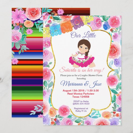 Senorita Fiesta Couple Shower Party Invitation (Devant / Derrière)