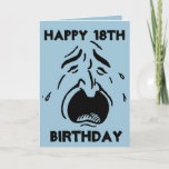 Sens de l'humour, 18ème carte d'anniversaire<br><div class="desc">Une carte d'anniversaire bleu-clair avec l'image d'un visage pleurant d'homme,  et l'intérieur est des deux des fleurs rouges et un message d'anniversaire pour la fille d'anniversaire</div>