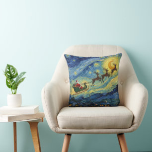 Sensatieel Van Gogh-achtige Kerstman Rudolph Kussen