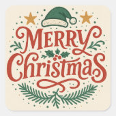 Sensational Merry Christmas typography Vierkante Sticker (Voorkant)