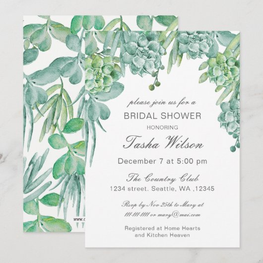 Sensationele Succulents Bridal Shower Invitations Kaart (Voorkant / Achterkant)