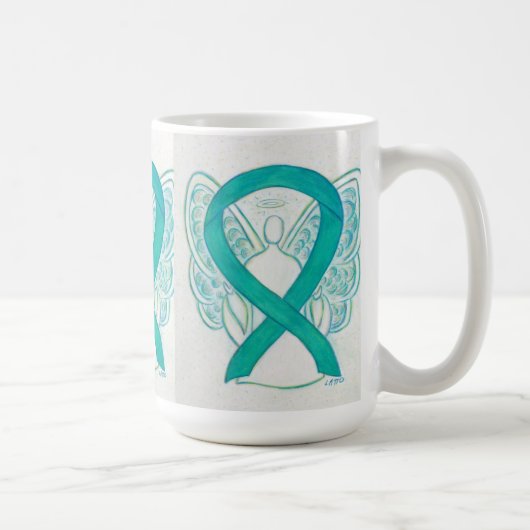 Sensibilisation turquoise Ruban Angel Art Mug (Droite)