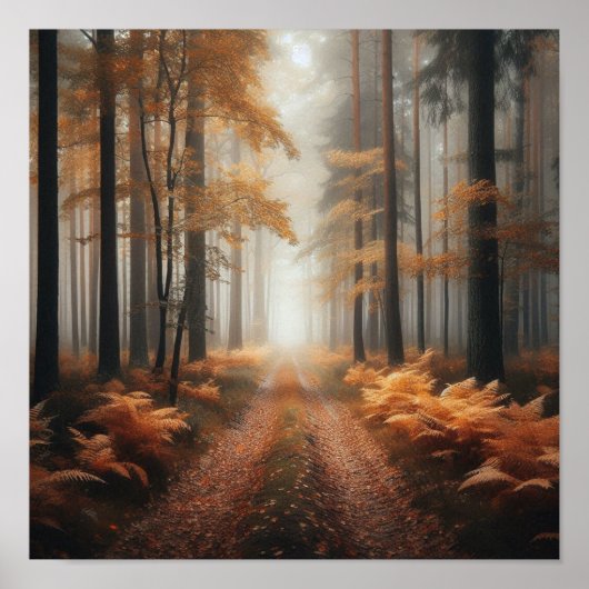 Sentier de la forêt brumeuse en automne – Affiche (Devant)