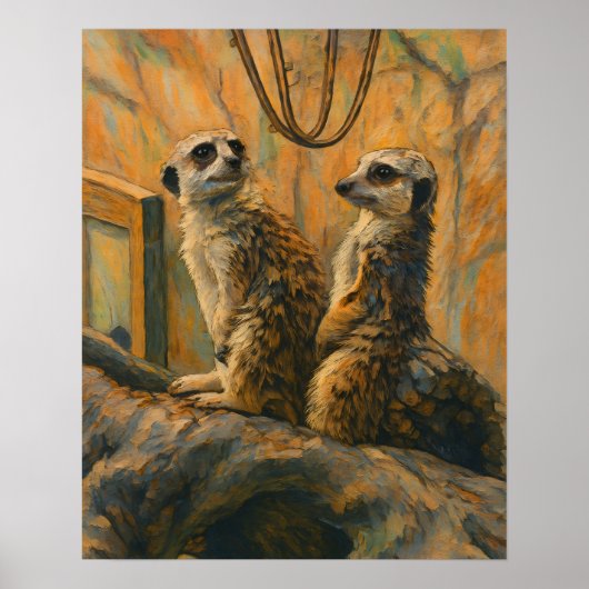 Sentinels of Stillness - Meerkat Pair op Branch Poster (Voorkant)